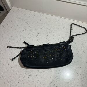 Genuine Leather Armani Exchange Studded Wristlet / Chain Clutch Womens Black Bag